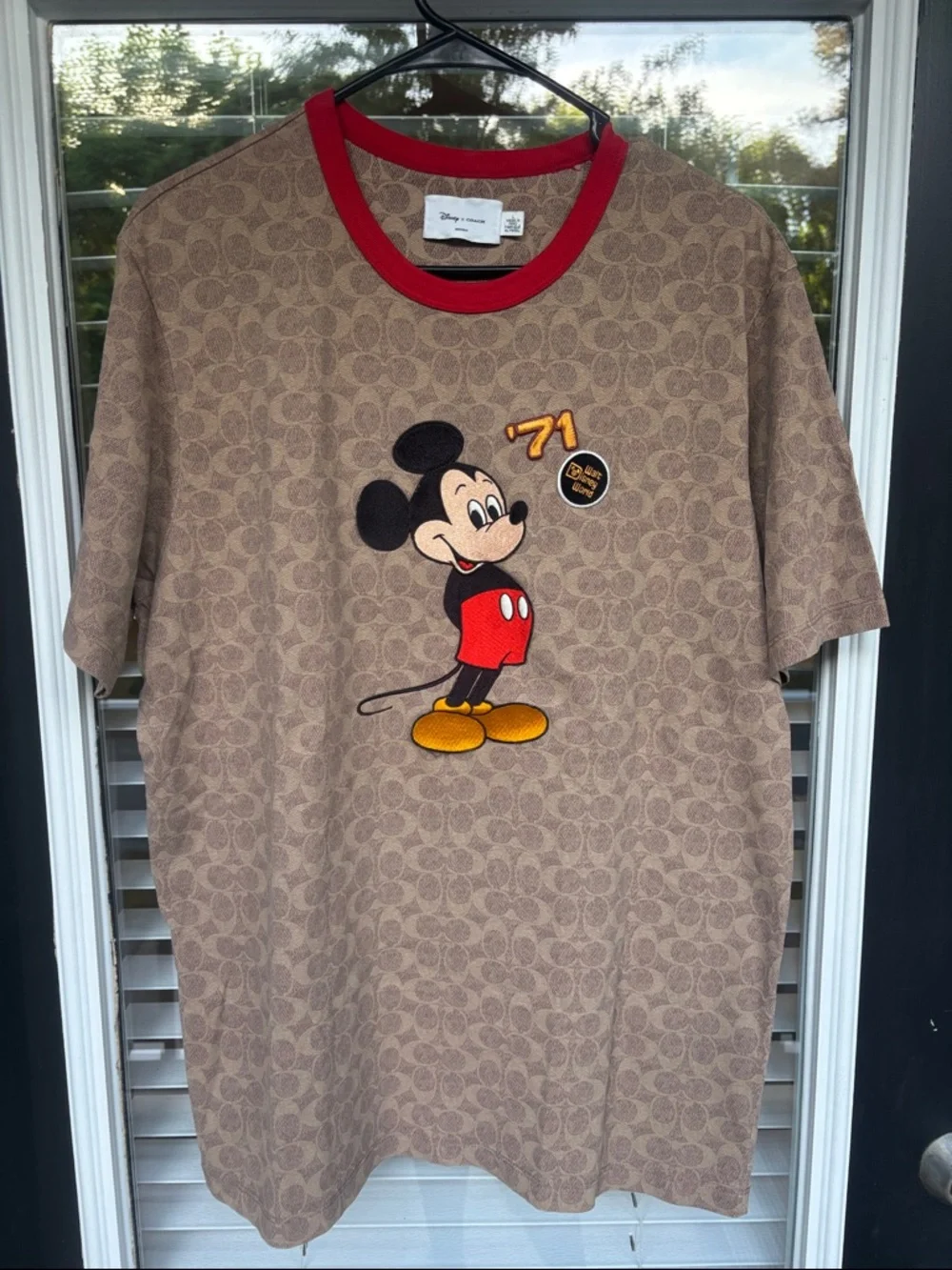 Disney Coach-Inspired Brown Logo Mickey Short Sleeve Tee with Red Trim - Picture 3 of 5